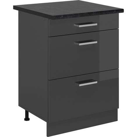 Meuble cuisine R-Line, Anthracite Haute brillance, 60cm avec tiroirs, PT Anthracite, Vicco (1/5)