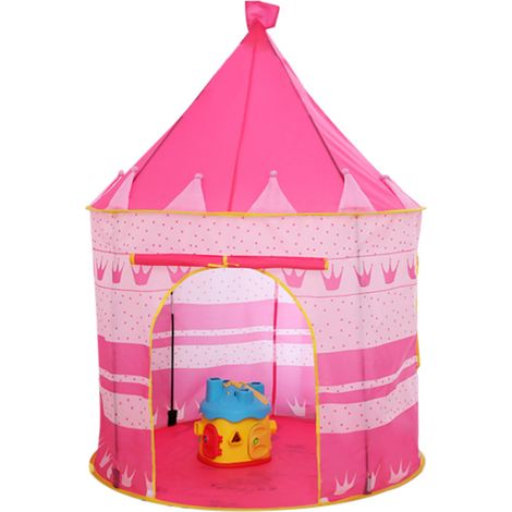 Tente de jeu pour enfants rose château, étoiles phosphorescentes, intérieur/extérieur, pliable avec housse de transport (1/5)