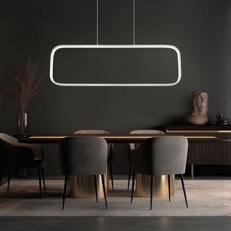 Pendellampe modern Schlafzimmerleuchte silber Hängeleuchte opal, LED Rahmen Rechteck, Metall matt, LED 24W 1400lm 3000K warmweiß, LxBxH 80x10x120 cm