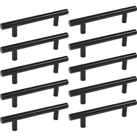 Juego de 10 tiradores de acero inoxidable negro para muebles – Distancia entre orificios de 128 mm – Fácil instalación en armarios y cajones – 10 piezas (1/5)
