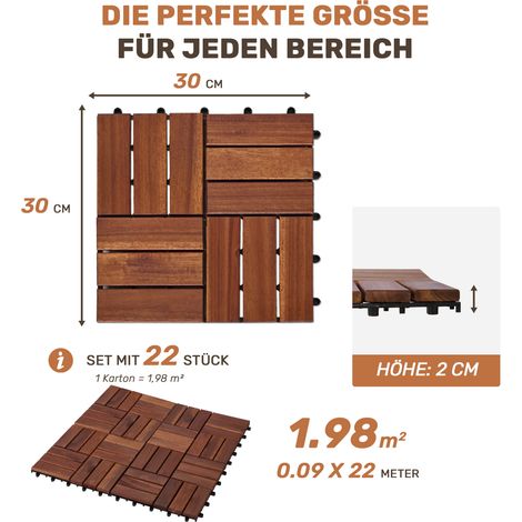 Dalles clipsables en bois d'acacia 30 x 30 cm marron - 22 pièces (1/3)