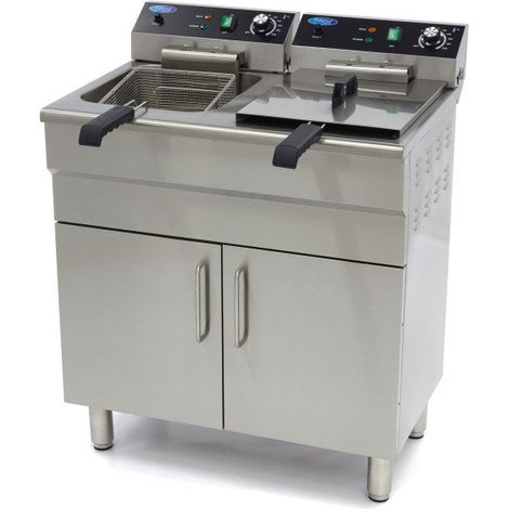 Friteuse Professionnelle ECO 2 X 16 L - 2 paniers - avec robinet de vidange et support - 400V, TRI