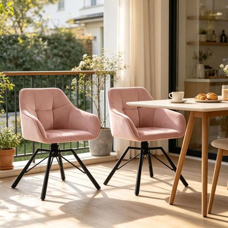 Silla de comedor giratoria de terciopelo con reposabrazos, rosa DESVIAE (1/5)