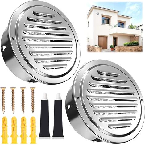 2 Pcs Round Stainless Steel Air Vent Grille 150mm (1/5)