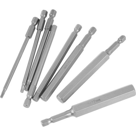 8-teiliges Set mit 100 mm langen 1/4"-Sechskantschraubendreherbits (BST), Größen 2,5–12 mm (1/5)
