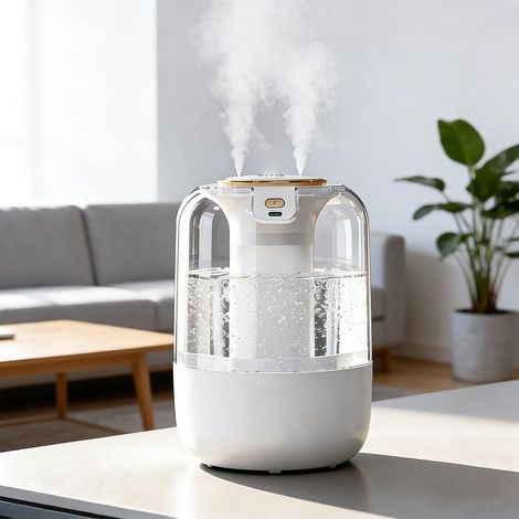 Humidificateur pour chambre à coucher, humidificateur silencieux à brume froide de 28 dB, humidificateur d'air à double pulvérisation de 2 L avec 3 modes, veilleuse chaude colorée, affichage de