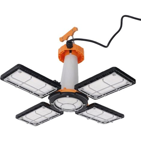 Projecteur de travail LED temporaire : 80 W, 12 000 lumens, avec variateur de luminosité, 4 panneaux déformables et connectables, lampe de travail suspendue portable 5 000 K pour atelier, chantier et (1/4)