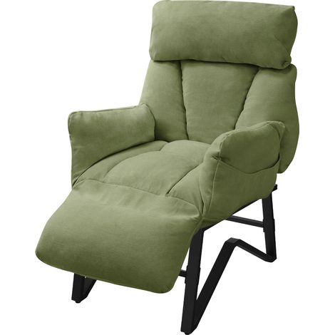 ML-Design Poltrona Reclinabile Verde Rivestimento in Lino, con Schienale Regolabile, Braccioli, Poggiapiedi e Tasche Laterali, Poltroncina Relax da Lettura, Sedia Lounge Imbottita per Soggiorno
