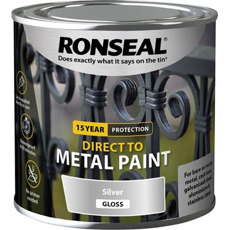 Ronseal Direct to Metal Paint Silver Gloss 250ml RSLDTMSG250