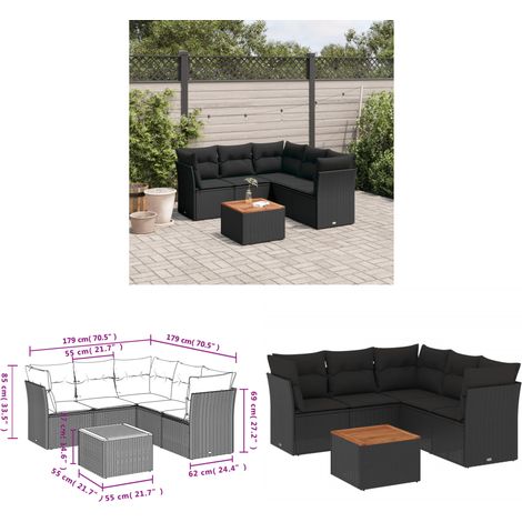 Salon de jardin 6 pcs avec coussins noir résine tressée - Ensemble Salon De Jardin - Meuble De Jardin - Mobilier Extérieur - Résine Tressée - Rotin Synthétique - Home & Living (1/3)