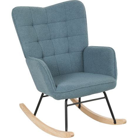 Fauteuil à bascule rembourré en tissu, dossier capitonné, accoudoirs, piètement en bois, bleu clair, pour salon et chambre - CHICFURN (1/5)