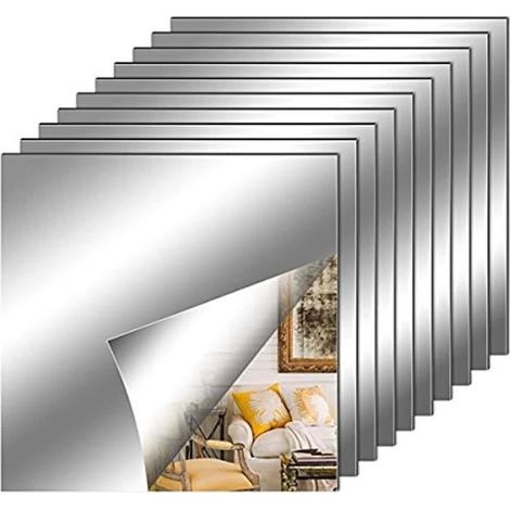 10 Pièces Miroir Muraux Autocollant 30 x 30 cm, Miroir Carrés Adhésif Décoratif Argenté Amovible Autocollant Mural Décorative Auto