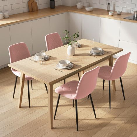 Sedie da pranzo, set da 4, sedie da cucina con schienale, effetto velluto, poltrone, 45 x 54 x 87 cm, rosa (1/5)