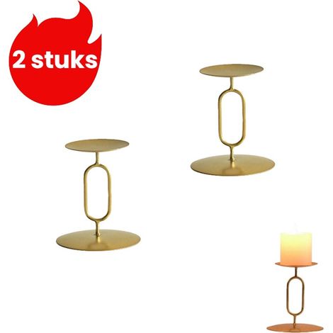Lot de 2 bougeoirs pour décoration de maison, décoration romantique de table à manger et de restaurant, bougeoirs dorés (1/5)