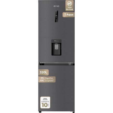 Frigorífico Combi EVVO F56DX Aqua Inox, Total No Frost, Motor Inverter, 320L, Dispensador de Agua, Clase D (1/5)