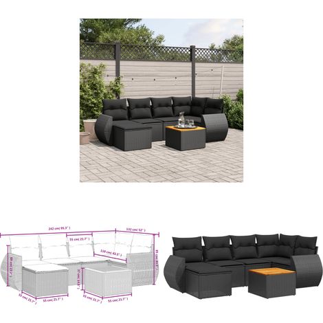 7-tlg. Garten-Sofagarnitur mit Kissen Schwarz Poly Rattan - Gartenmöbel - Esstisch - Outdoor Möbel - Lounge Set - Rattan Gartenmöbel - Home & Living (1/3)