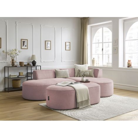 BOBOCHIC - Canapé d'angle fixe ROUSSEAU velours côtelé avec pouf Angle droit Violet (1/5)