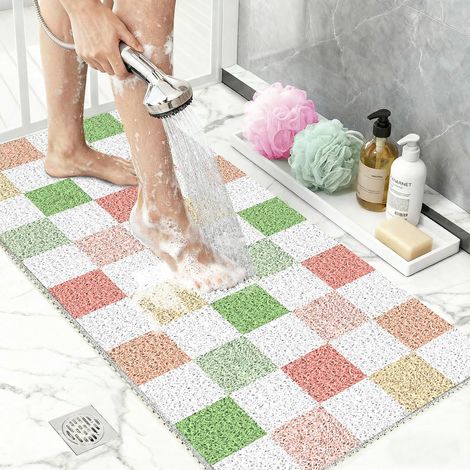 Tappetino da bagno antiscivolo, 50x80 cm, con fori di drenaggio e design a spugna trama a quadri morbida e colorata. (1/5)