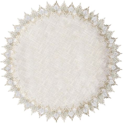 Leinen Spitzendeckchen 90x90 cm Vintage Tischdecke mit Spitze für Dekoration