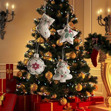 Lot De 4 Mini Chaussettes De Noël À Suspendre Pour Sapin De Noël, Décoration D'intérieur, De Cuisine, De Bureau, De Table (1/5)