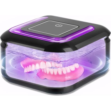 Nettoyeur à ultrasons, 45 kHz, nettoyeur de prothèse à ultrasons avec lumière UV, nettoyeur professionnel portable pour retenue d'alignement, protège-dents, protège-dents, bijoux (noir) (1/5)
