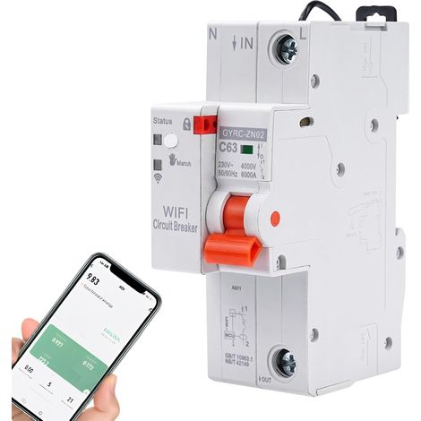 Disjoncteur Différentiel 63A, Disjoncteur WiFi Intelligent Interrupteur wifi Avec Protection de réenclenchement, Protection Contre les Surtensions et les Sous-tensions 230V 1P (1/5)