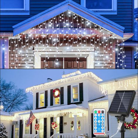 SWANEW Guirlanda Luminosa Solare Esterna LED Tendina Luminosa Decorazione Natalizia Impermeabile IP44 2x 5M 198LEDs Bianco Freddo (1/5)