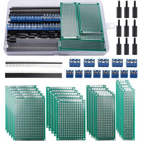 75 Pièces Circuit Imprimé Double Face Kit, 20 Pièces Double Face PCB Prototype Boards, 20 Pièces Fiches Mâle/Femelle, 15 Pièces 2/3 Broches Bornier à Visser, 20 Pièces Colonne en Nylon (1/5)