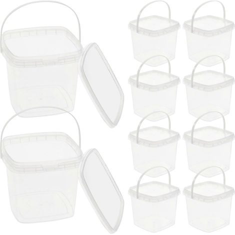 Lot de 10 petits seaux carrés transparents avec couvercle, 500 ml, pour glaces, thés au lait et popcorn.-Transparent 2