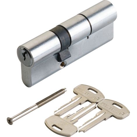 CILINDRO PROFILATO DOPPIO SERIE 'KY' mm 25+10+25 = 60 (30+30) cromo satinato - SECUREMME