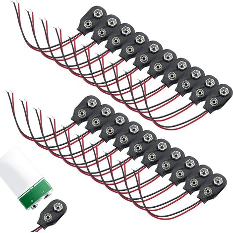 Connecteur Pile 9V, 20 Pièces Connecteur Pile, Fiche Pile 9V, Connecteurs à Clip pour Batterie 9 V, Connecteur à Pince de Batterie, Connecteurs de Type I avec Câbles de 150mm, Femelle à Mâle, Noir (1/5)