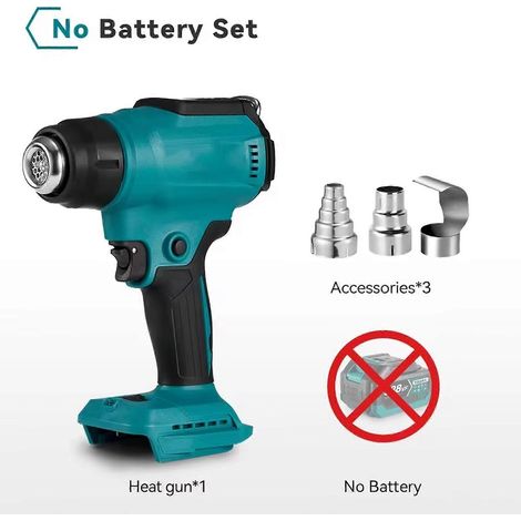 Pistolet à air chaud sans fil avec écran LCD et 3 buses pour batterie Makita 18V (1/5)