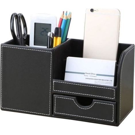 (Schwarzer) Schreibtisch-Organizer – Multifunktional – PU-Leder – Schwarz – 22,5 x 10,3 x 12,2 cm – Erwachsene (1/4)