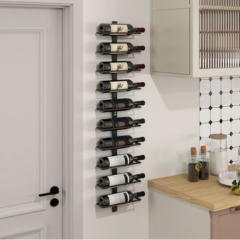 Casier à vin mural pour 10 bouteilles, range-bouteilles en métal noir, gain de place pour cuisine et salon, support mural décoratif et robuste  CHICFURN (1/5)