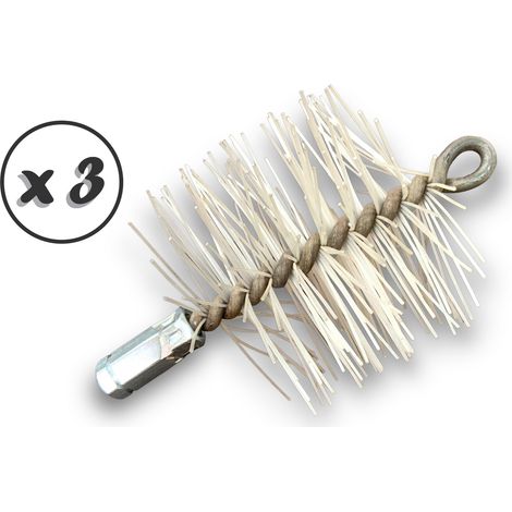 Lot de 3 Brosses à tube PRO NYLON Ø 90 mm Raccord M12175 femelle Ame en acier torsadé Nettoyage brossage tube et canalisation Kibros 41SCN90x3
