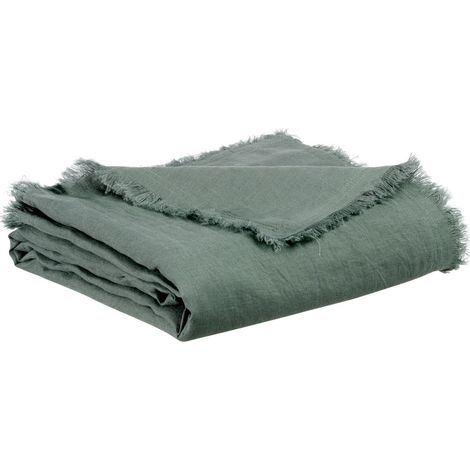 Plaid Nomade en Lin et Coton Stonewashed Coloris Thym 130 x 180 cm pour Canapé et Lit - PANGIVO (1/2)