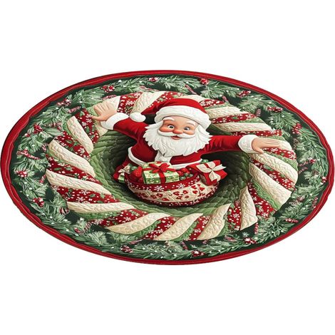 Tapis De Noël Antidérapant Rond  Tapis De Sol Rond 3D Avec Père Noël Pour Salon Entrée Bureau Dortoir Appartement Ferme Décorations de Fête d'Hiver en (1/5)