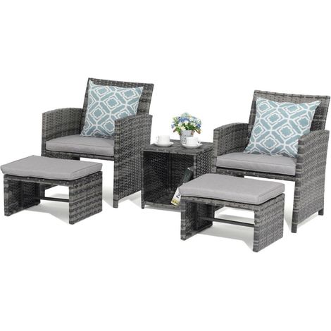 OC Orange-Casual 5-teilig Terrassenmöbel-Set Korbgeflecht Hellgrau (1/5)