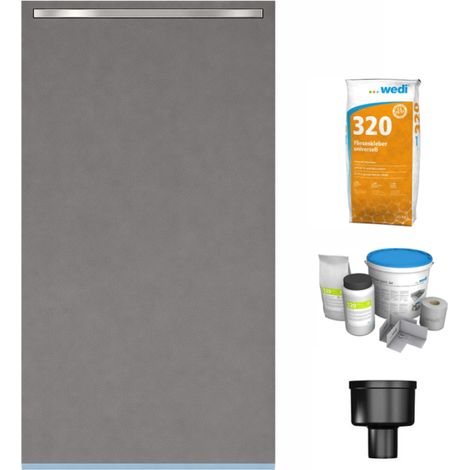 Receveur à carreler 120 x 100 cm Wedi Fundo Riolito Neo + barrette + bonde verticale + kit d'étanchéité et colle 320