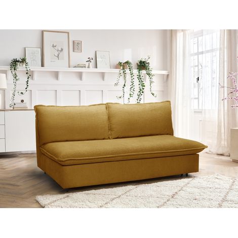 BOBOCHIC - Canapé droit convertible ouverture express ISADORA tissu texturé Jaune (1/5)