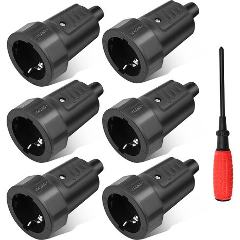 16A Fiches Schuko, 6 x Fiche Electrique Femelle Noire, 250V, 16A IP44 Prise Fiche Femelle Noir en Caoutchouc Prises de Courant Étanches 3.7KW (1/5)