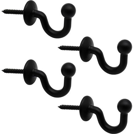Set mit 4 Vorhanghaken, 64 mm, schwarze Metall-Raffhalter, Wandvorhang-Halterungen, Vorhang-Raffhalter, U-Design, multifunktional zum Sammeln von Vorhängen und zum Aufhängen von Kleidung oder Taschen