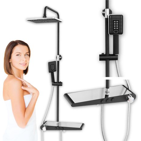 Colonne de douche Livia Silla, système de douche avec mitigeur extérieur, design moderne, Noir/Chromé (1/5)