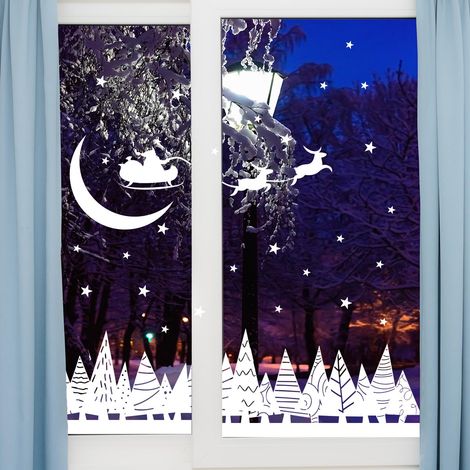 Stickers électrostatiques la route du père Noël - Autocollants adhésifs fenêtres noël - décoration fêtes (1/5)