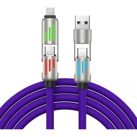 Chubby 240W USB-C-Kabel, 4-in-1-Ladekabel (2 m) mit Leuchte, USB-A/C-auf-C/L-Ladekabel für iPhone 16, 15, 14 Pro Max/MacBook/iPad Pro/Samsung S24, Lila (1/5)
