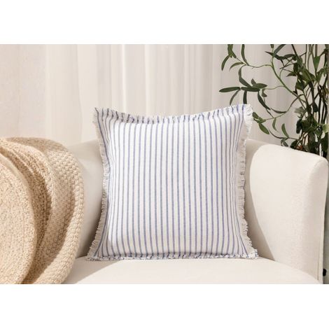 Coussin blanc à rayures bleu clair 45x45 cm TALINA (1/3)
