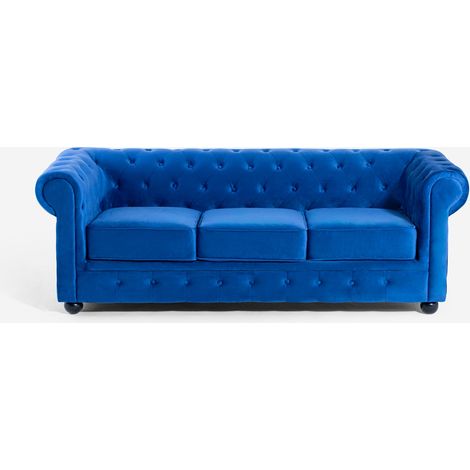 Sofá Chesterfield de terciopelo de 3 plazas estilo clásico vintage Norwich - Azul Marino (1/5)