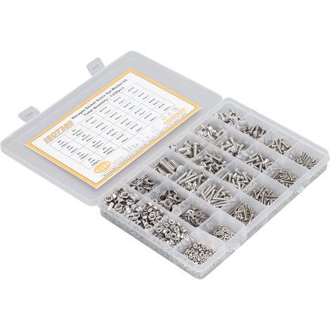 Lot de 1220 vis à tête hexagonale M2 M3 M4 M5, écrous et rondelles en acier inox 304, fixation robuste antiusure (1/5)