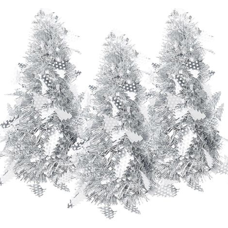 Mini-Weihnachtsbaum, kleiner Weihnachtsbaum, künstlicher Glitzer-Pailletten-Desktop-Dekorationsbaum für Zuhause und Büro (3er-Pack) (Silber) (1/2)