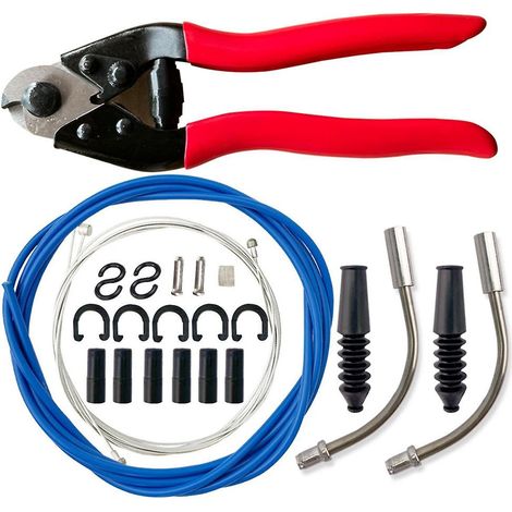 Kit de gaine de câble de dérailleur universel bleu pour vélo comprenant : pince coupante, câble de dérailleur et câble de frein. (1/5)
